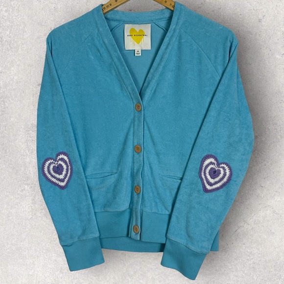 Kerri Rosenthal Willy French Terry Surf Cardi Blue Cardigan Knit Size XS Boho - Picture 3 of 11